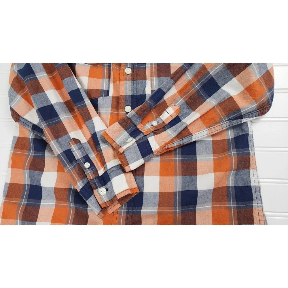 Gymboree‎ Kids Boys Medium 7/8 Plaid Long Sleeve Button Up Shirt Orange Navy